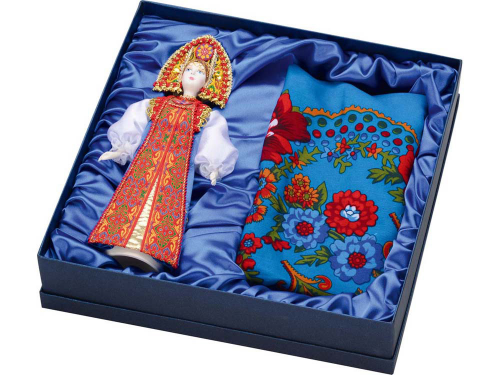 Набор: кукла в народном костюме, платок «Марфа», красный/синий
