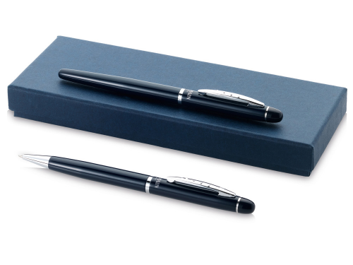 Набор ручек "Arles"в подарочной коробке: ручка шариковая и роллер, темно-синий, черные чернила