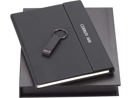 Набор Cerruti 1881: дизайнерский блокнот А5, брелок с флеш-картой USB 2.0 на 16 Гб, черный