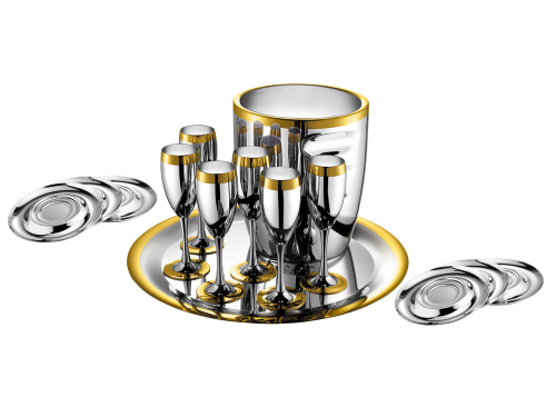 Набор для шампанского «Ла Перле» на 6 персон стальной с золотым декором. ZEPTER
