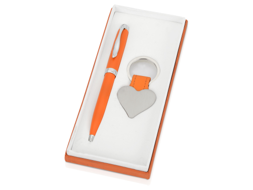 Подарочный набор "Сердце": ручка шариковая, брелок, оранжевый