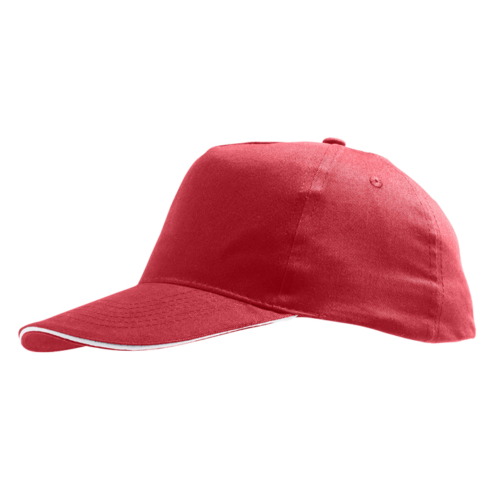 Бейсболка "SUNNY", 5 клиньев, застежка на липучке, красный с белым, 100% хлопок, плотность 180 г/м2