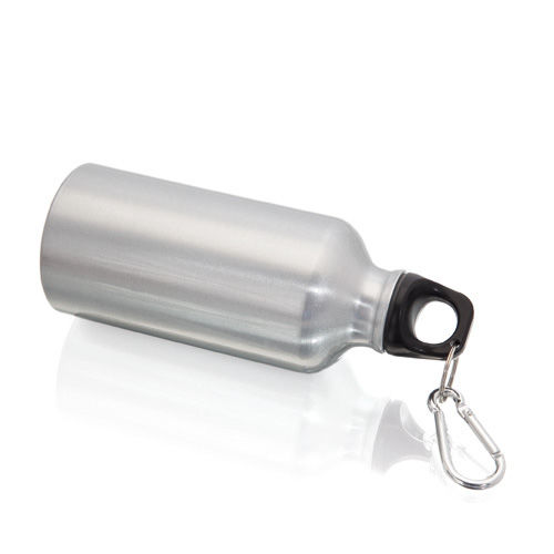 Бутылка для воды "Mento", алюминиевая, с карабином, 400 мл., серебро