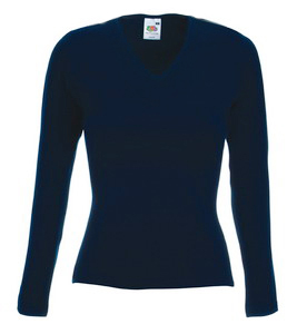 Футболка "Lady-Fit Long Sleeve V-Neck T", глубокий темно-синий_XS, 95% х/б, 5% эластан, 230 г/м2