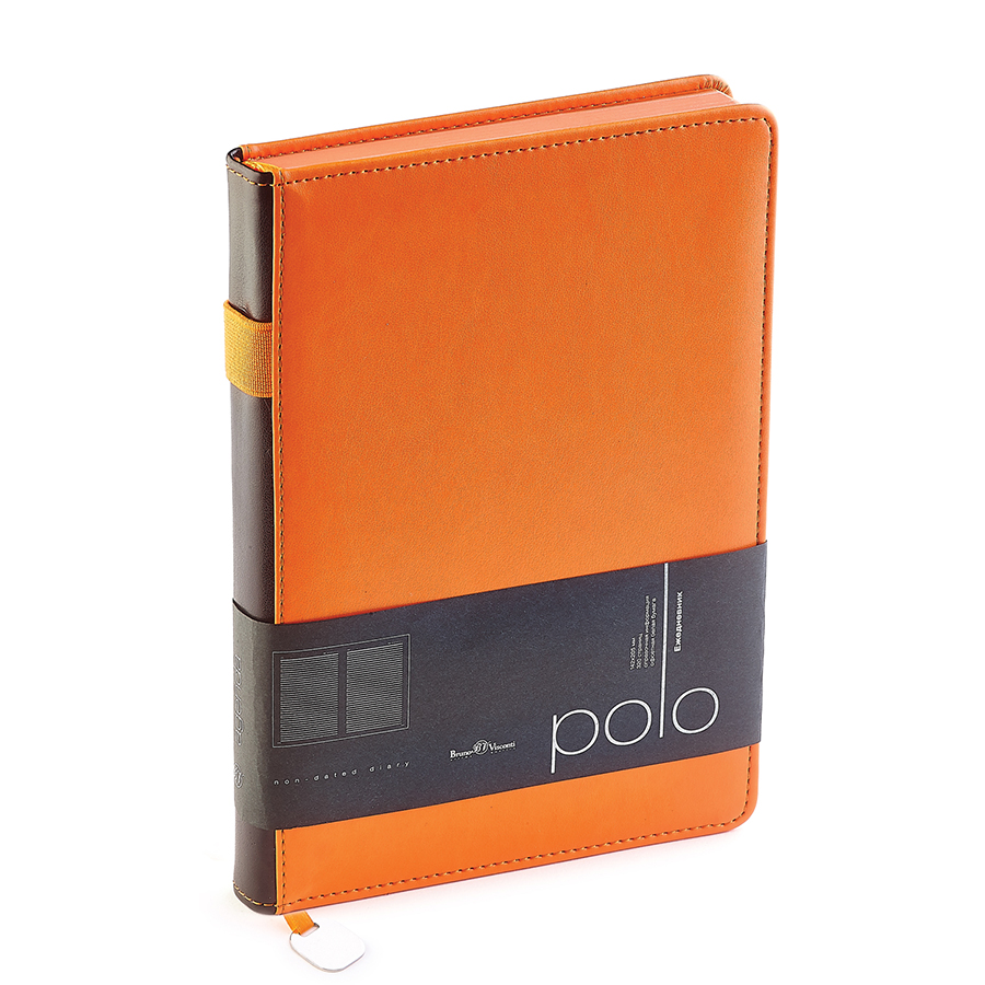 Ежедневник недатированный Polo, А5, оранжевый, белый блок, оранжевый обрез, ляссе, шильд