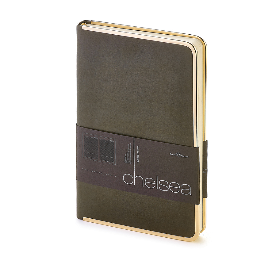 Ежедневник недатированный Chelsea, А5, серый, бежевый блок, золотой обрез, ляссе