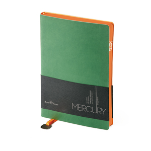 Ежедневник недатированный Mercury, зеленый, А5, белый блок, оранжевый обрез, ляссе с шильдом