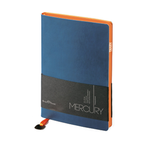 Ежедневник недатированный Mercury, темно-синий, А5, белый блок, оранжевый обрез, ляссе с шильдом