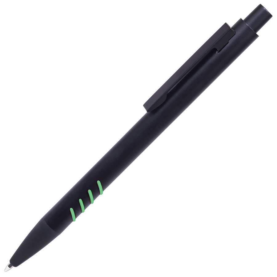 SHARK, ручка шариковая, черный с зелеными вставками grip, металл